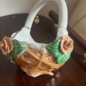 Floral Ceramic Basket with Handle